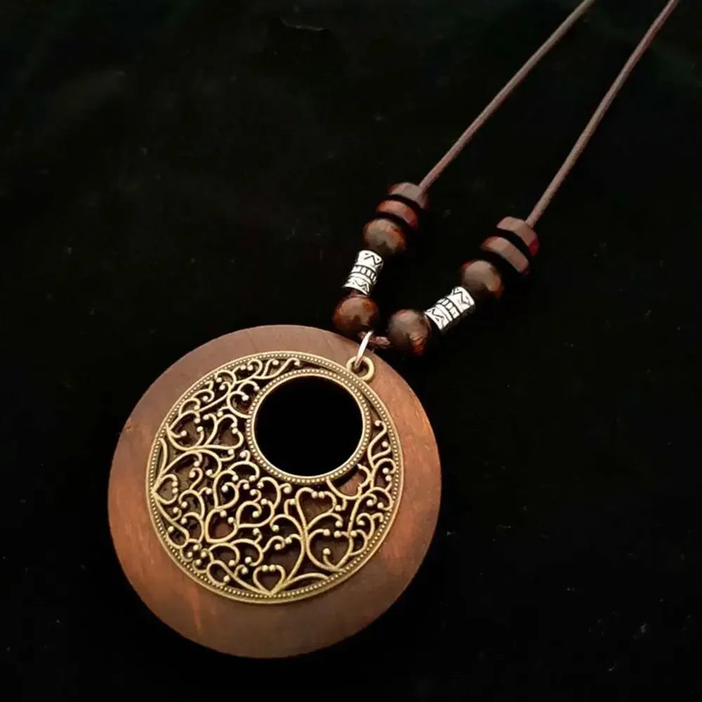Retro Wooden Pendant Aluminum Alloy Chain Necklace Selection