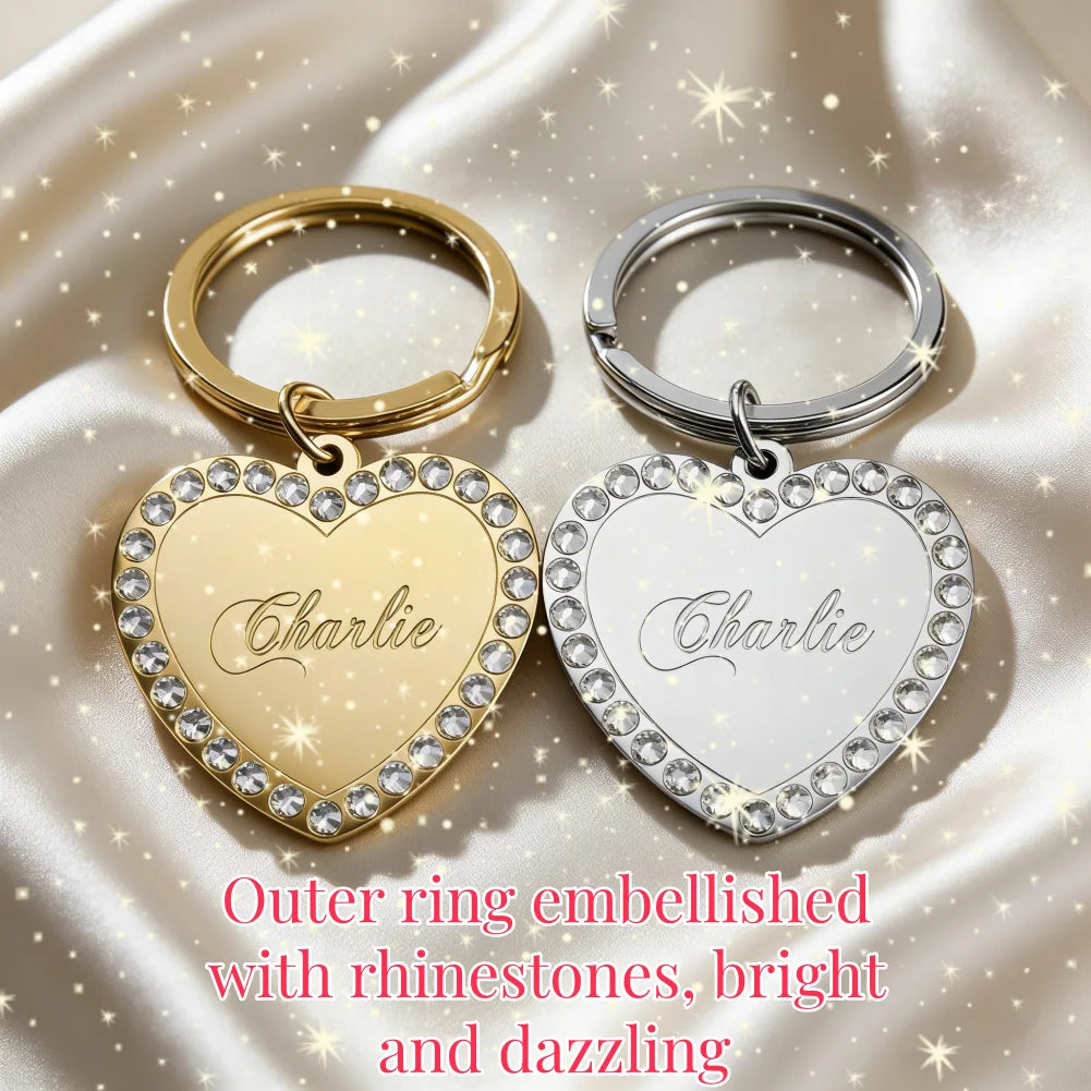Gold-Plated Heart Rhinestones Pet ID Tag - Custom, Personalized