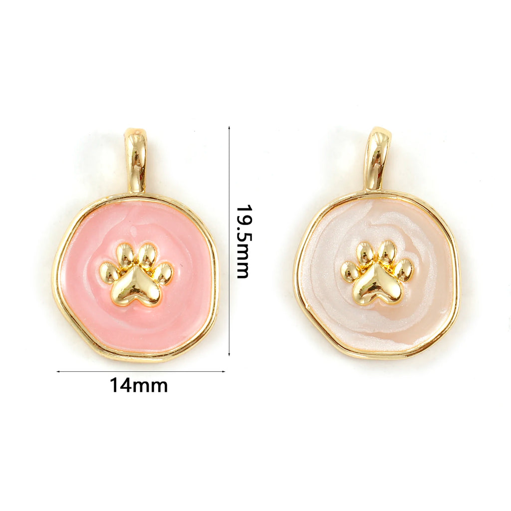 18K Gold Plated Copper Circle Paw Print Charm Pendant - Small & Feminine