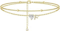 14K Gold-Plated Stainless-Steel Cubic Zirconia Heart Initial Anklet - Choose Yours