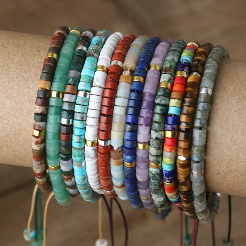 Natural Stone Beads Adjustable Rope Bracelet - Large Selection