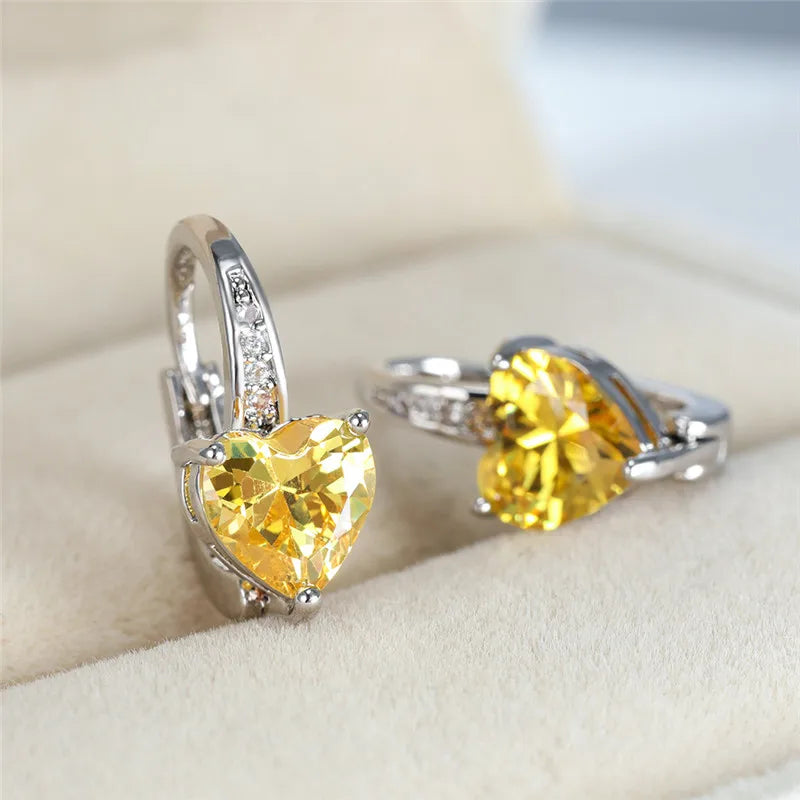 CZ Heart Stone Hoop Alloy Earrings