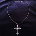 Large Goth Detailed Rhinestone Zinc Alloy Cross Rope Chain Choker