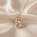 Sparkling Crystals Corgi Dog Pendant Necklace in Zinc Alloy & Stainless Steel