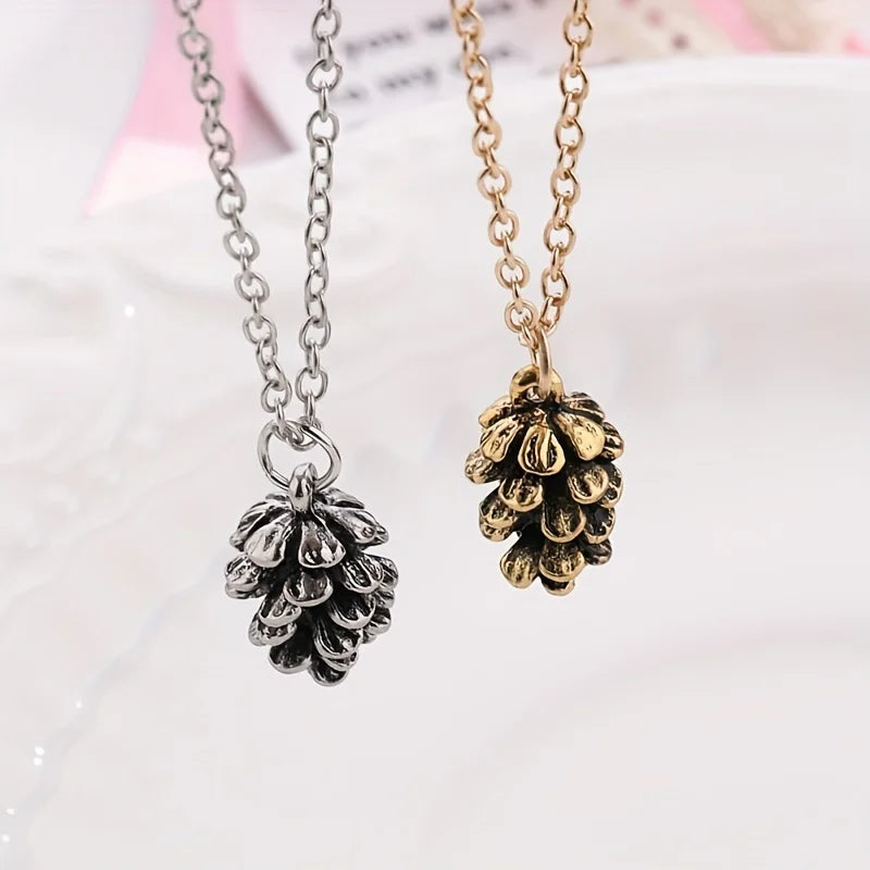 Retro Zinc Alloy Pine Pendant Necklace