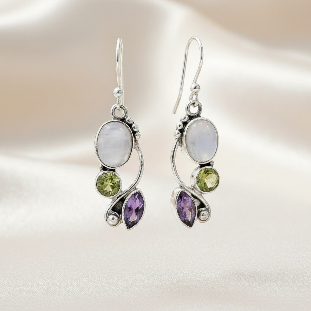 Boho Moonstone Amethyst Dangle Alloy Earrings