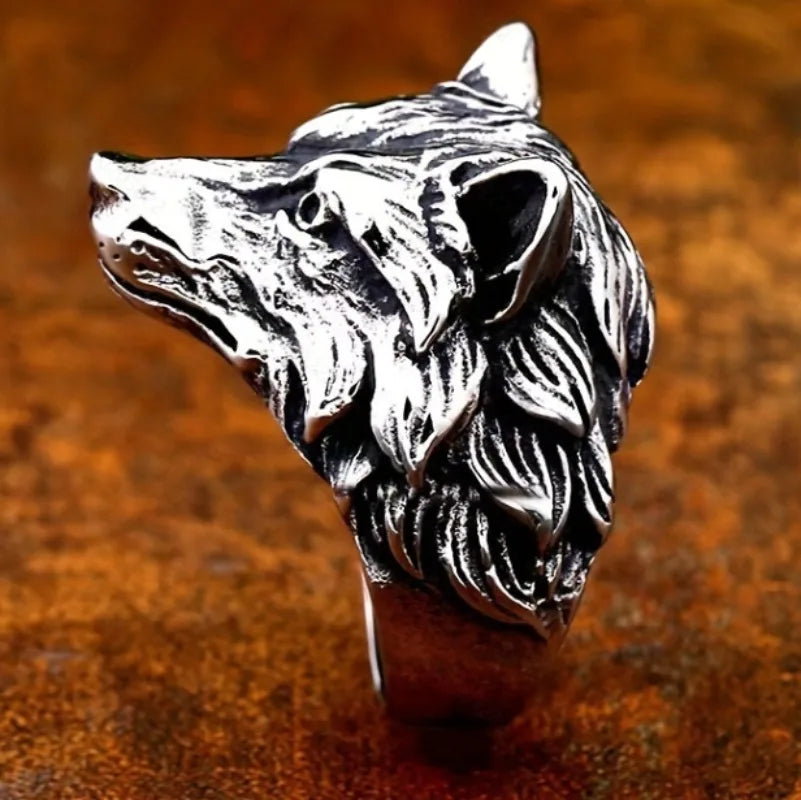 Gothic Wolf Head Stainless Steel Band Ring