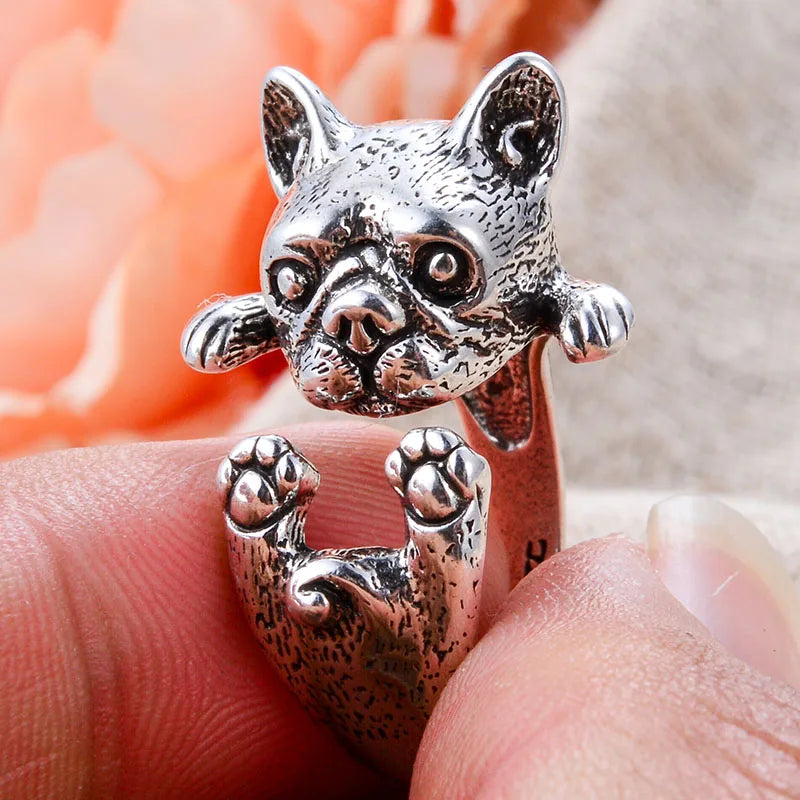 Little Bulldog Retro Thai Sterling Silver Adjustable Ring