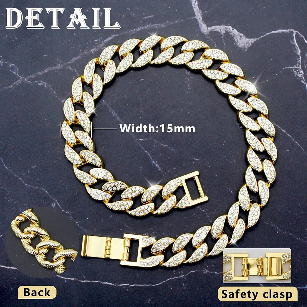 Cuban Gold Chain with Rhinestones for Dogs - Luxury, Not Adjustable