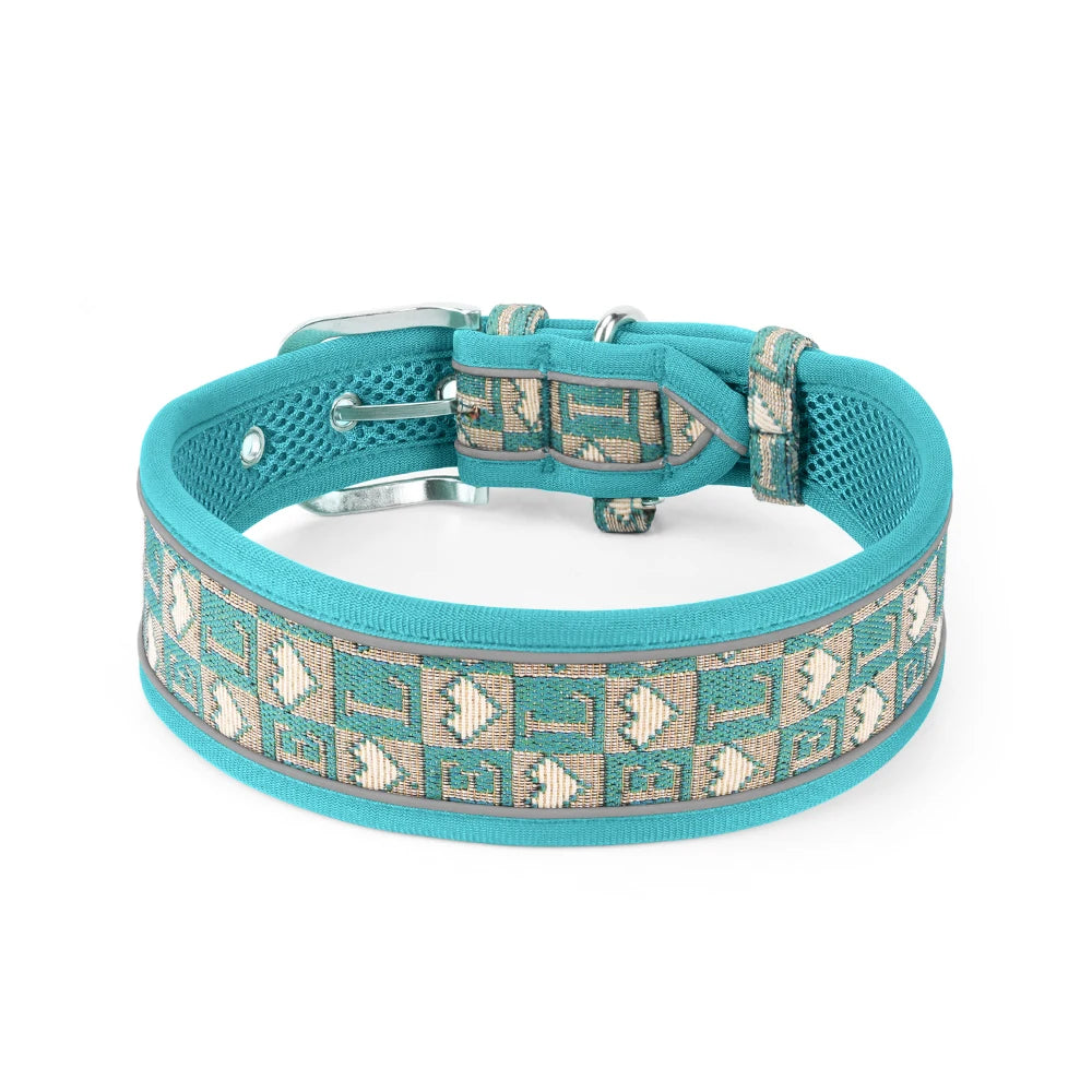Wide Thick Reflective Mesh Fabric Breathable Dog Collar - No Neck Pressure, Non-Restrictive, Cool
