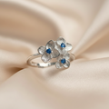 925 Sterling Silver Blue Flower Zircon Adjustable Ring