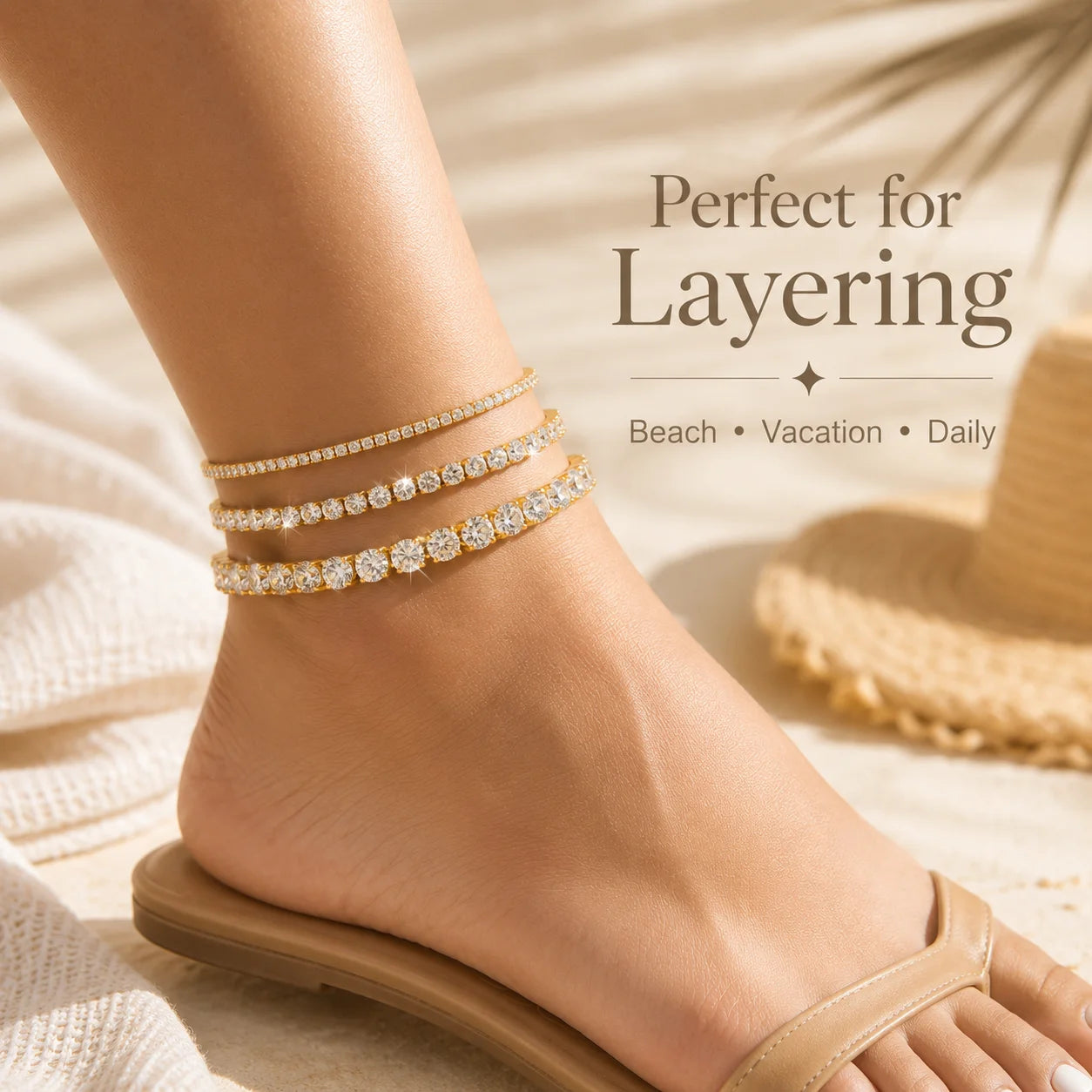 18K Gold Plated Stainless Steel Cubic Zirconia Tennis Anklet