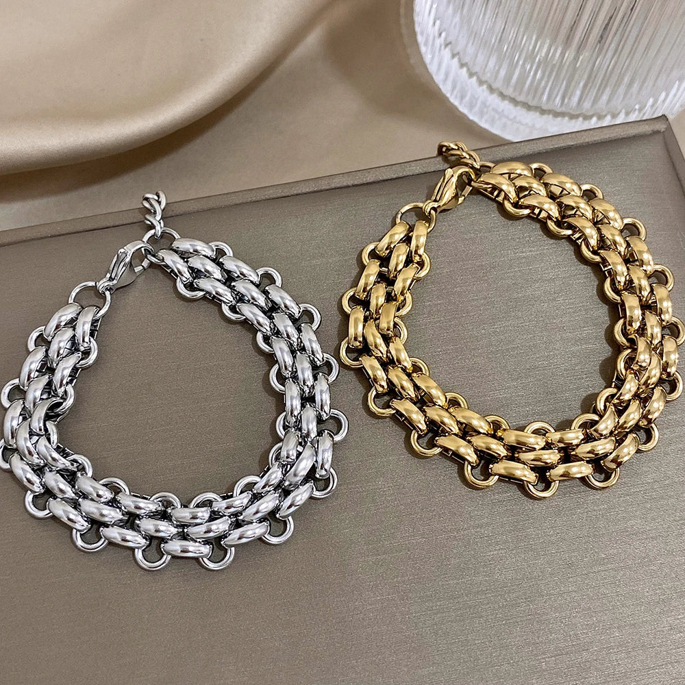 Gold-Plated Stainless-Steel Bracelet - Chunky Thick Cuban Chain Statement