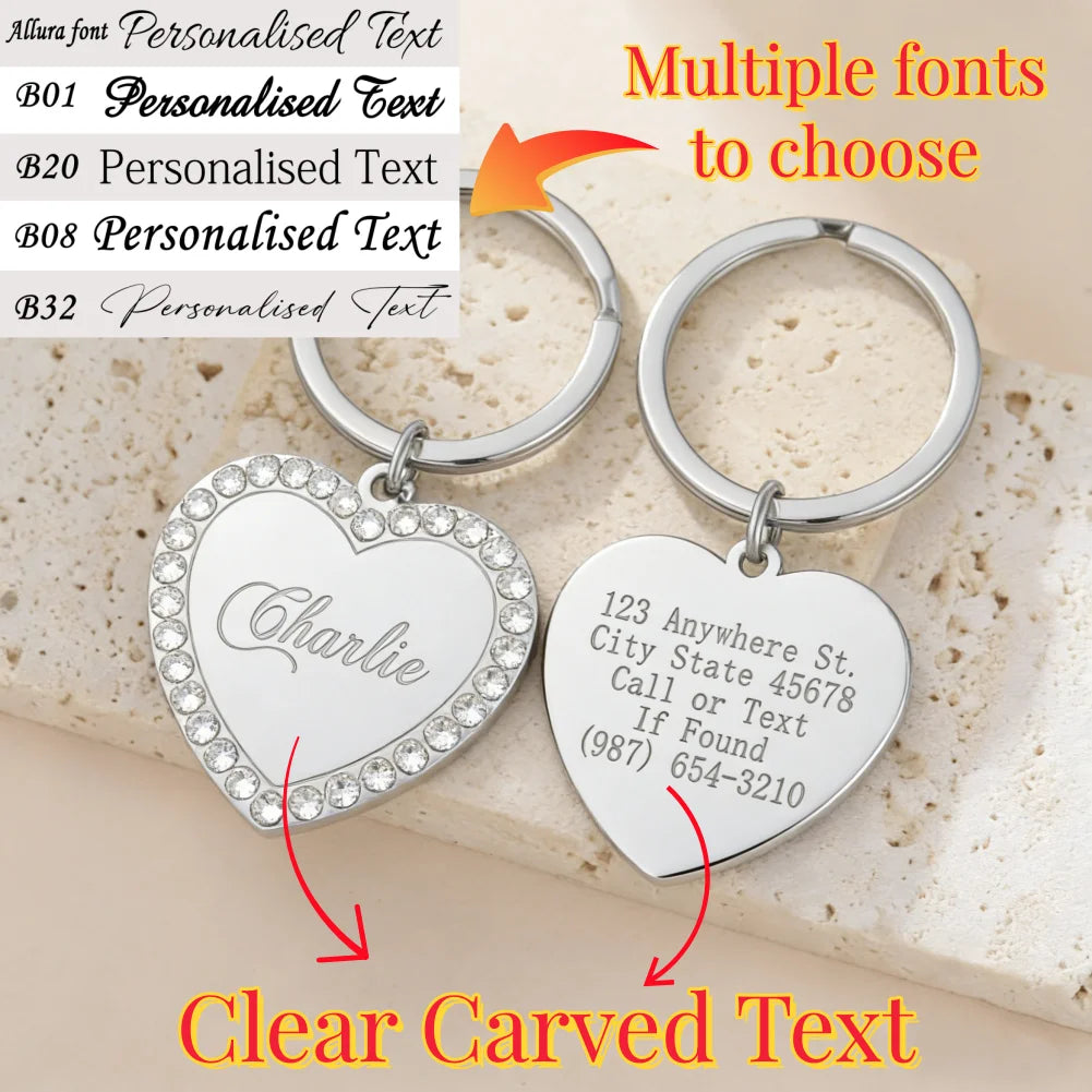Gold-Plated Heart Rhinestones Pet ID Tag - Custom, Personalized