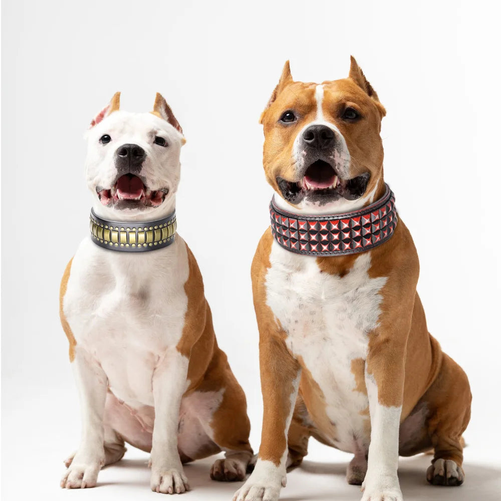 Wide Luxury Genuine Leather Dog Collar for Large Dogs - Durable Metal Cool