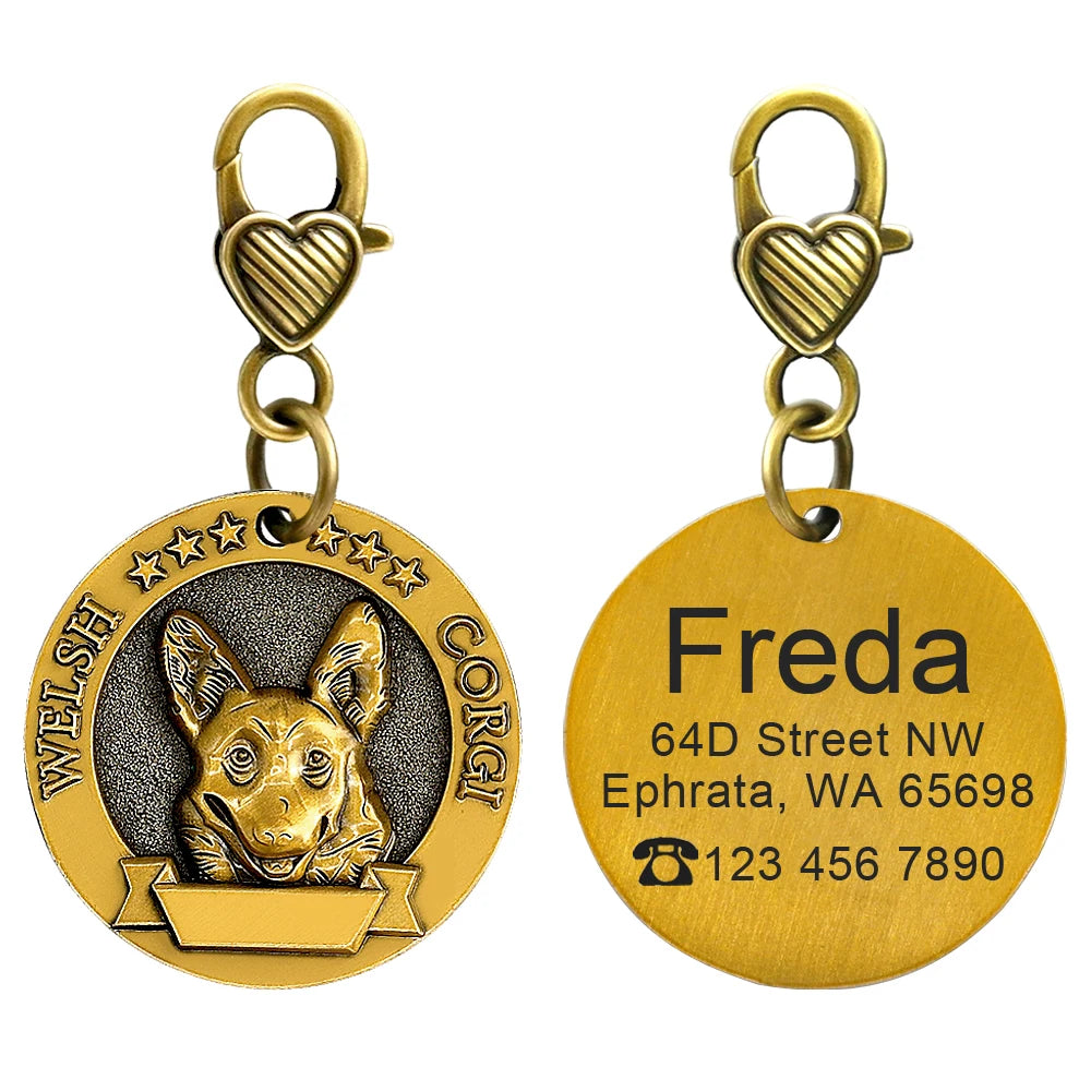 Personalized Dog ID Tag Customizable Copper Coated Various Dog Breeds