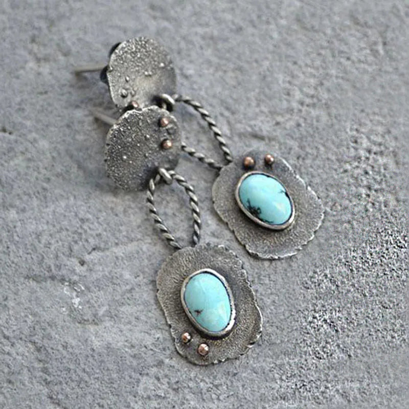 Collection of Bohemian Ethnic Oval Resin Stone Drop Zinc Alloy Earrings