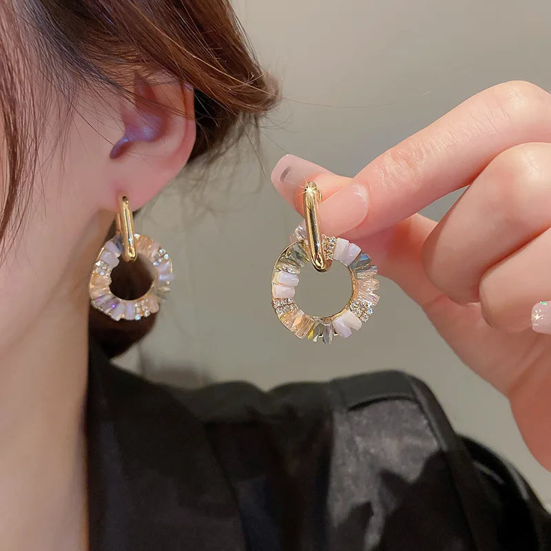 Elegant Colorful Zircon Circle Drop Alloy Earrings - Can Be Worn Separately