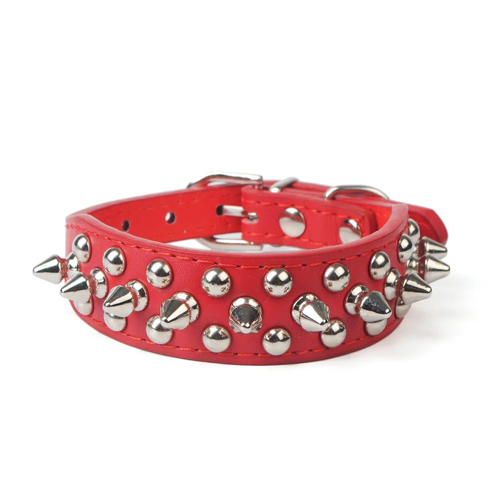 Faux Leather Dog Collar with Spikes - Anti-Bite Rivets, Cool, Attention