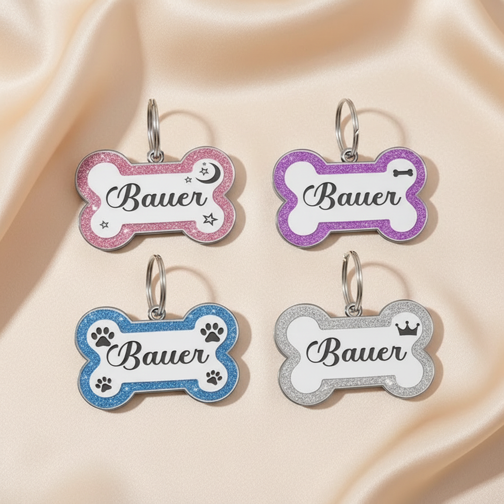 Metal Personalized Bone Shaped Dog ID Tag - 4 Colors, Customize, Engrave, 2 sizes