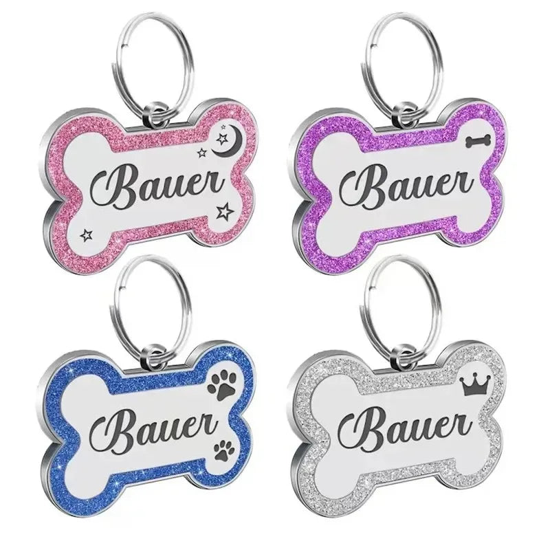Metal Personalized Bone Shaped Dog ID Tag - 4 Colors, Customize, Engrave, 2 sizes