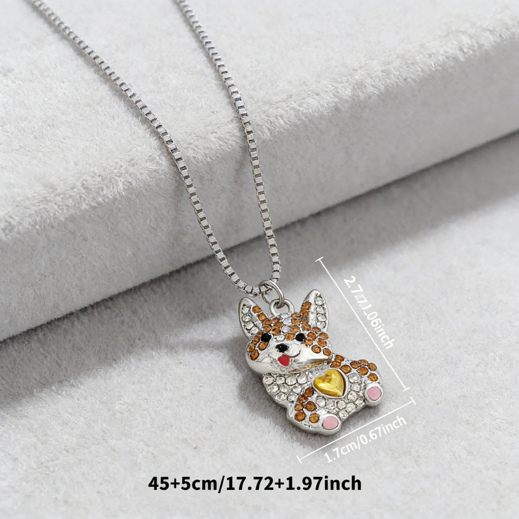 Sparkling Crystals Corgi Dog Pendant Necklace in Zinc Alloy & Stainless Steel