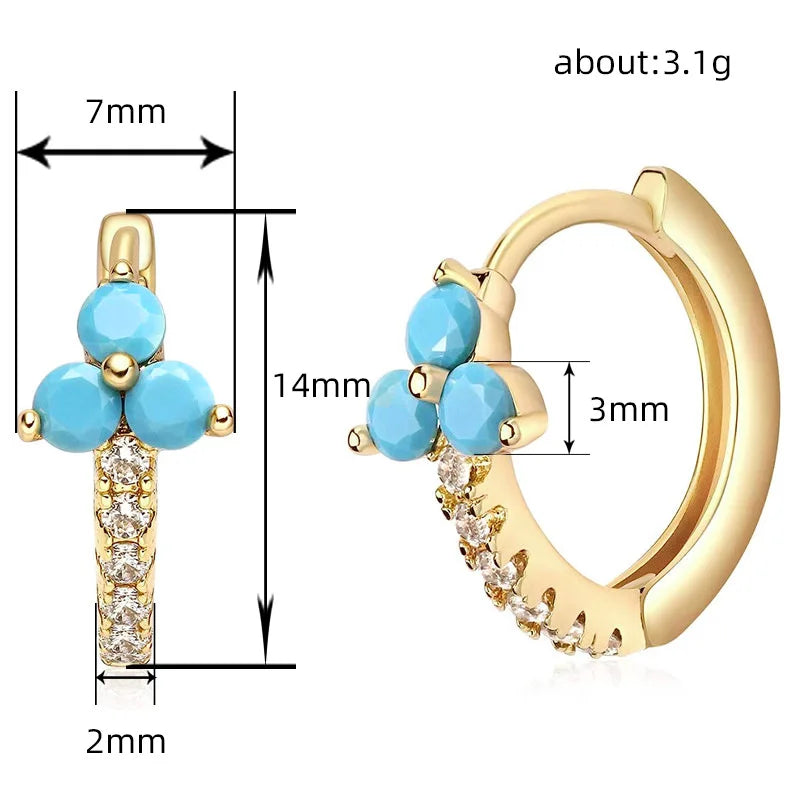 Dainty Hoop 3 Petals Turquoise Flower Alloy Earrings