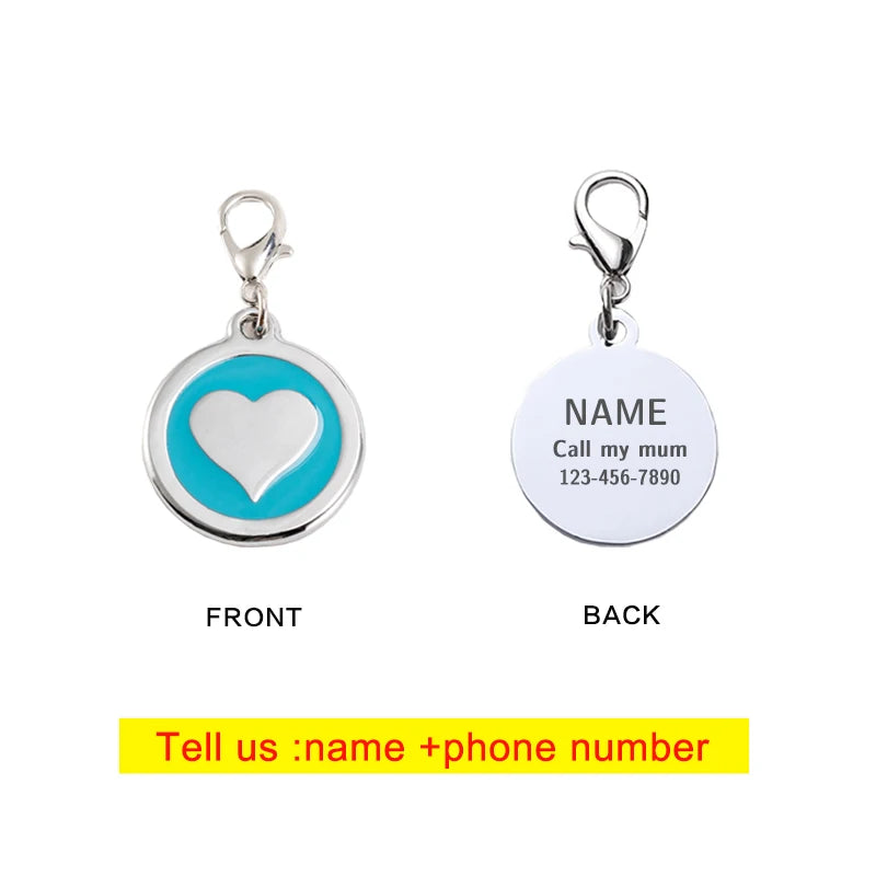 Stainless Steel Heart Pet ID Tag Personalized Customized
