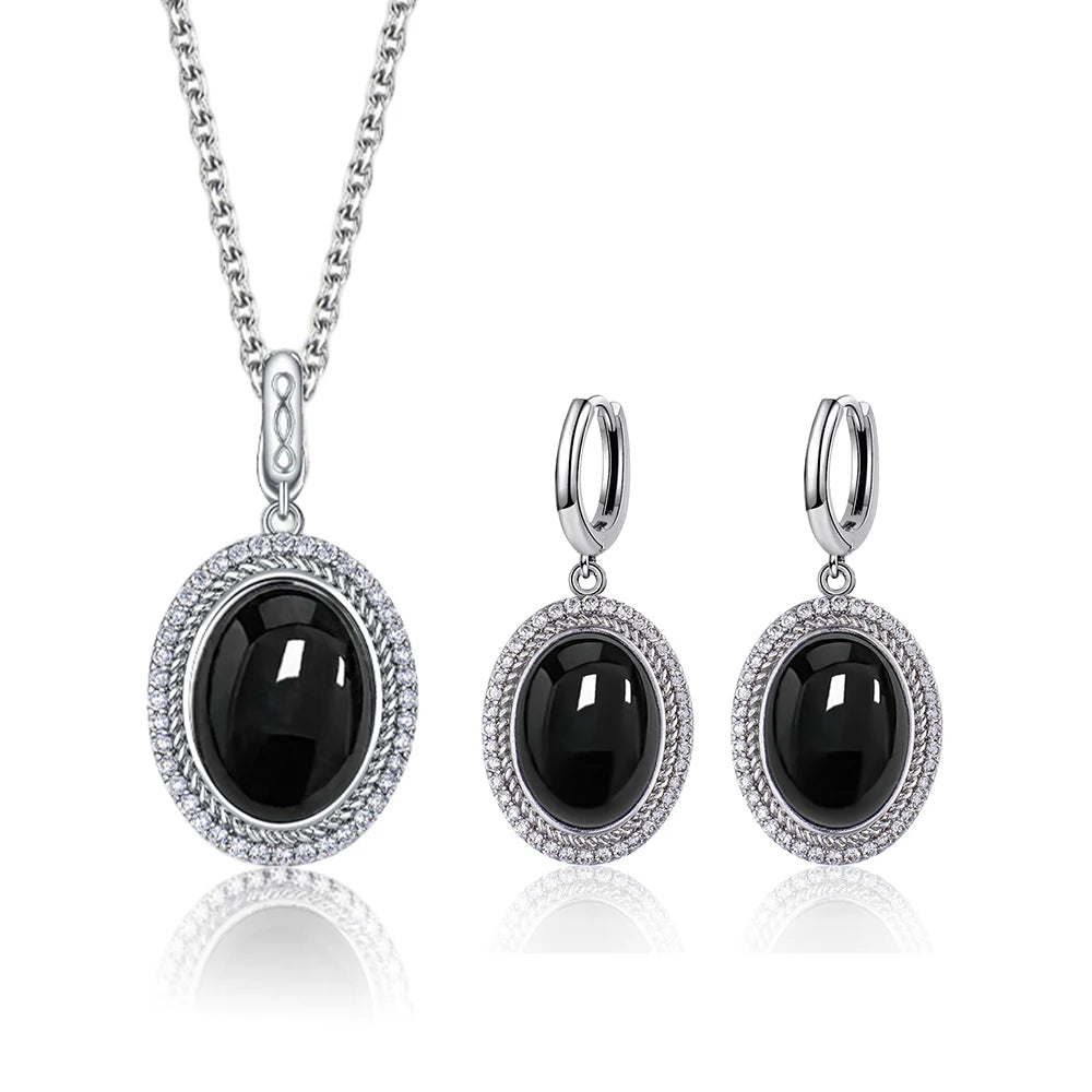 925 Sterling Silver Natural Moonstone Pendant & Earrings Set