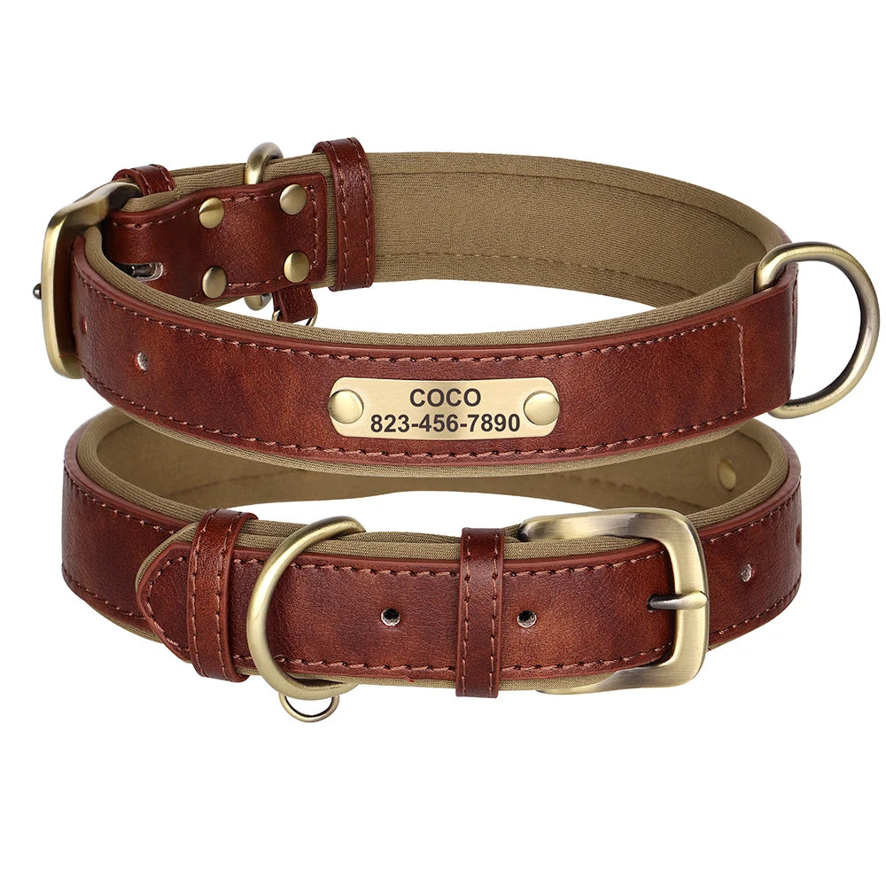 Soft Faux Leather Adjustable Dog Collar - Customize, Engrave, Name Tag, ID Necklace