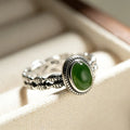 925 Sterling Silver Green Stone Adjustable Ring