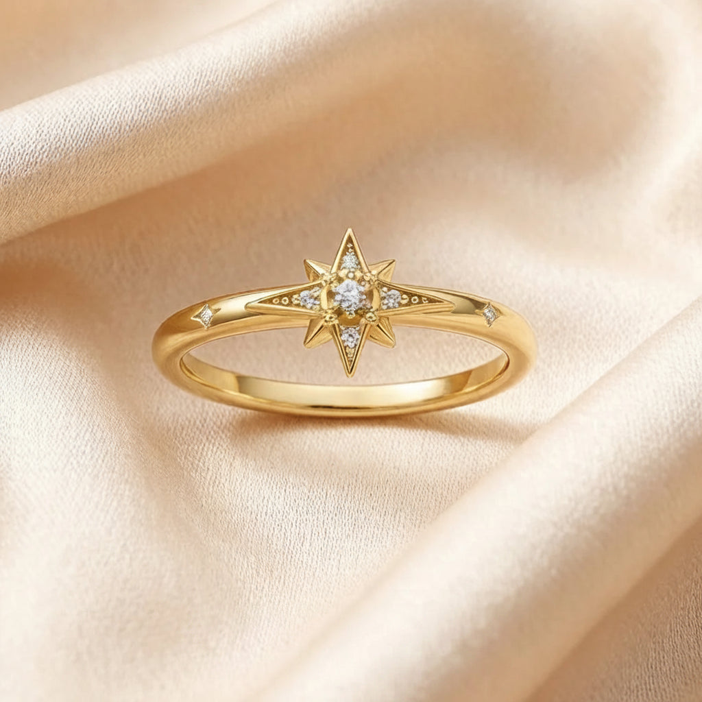 Zircon Star Band Ring in 925 Sterling Silver Gold Rhodium Plating