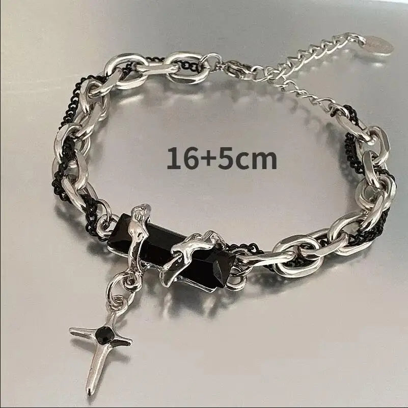 Retro Black Zircon Star Chain Stainless Steel Punk Bracelet