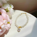 Faux Pearl Dog Necklace & Heart Rhinestone Pearl Pendant