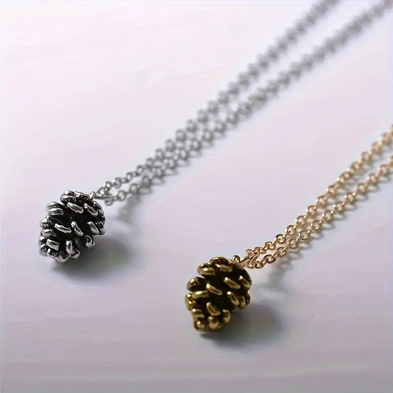 Retro Zinc Alloy Pine Pendant Necklace