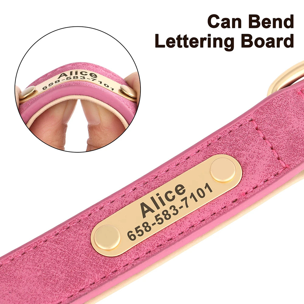 Soft Faux Leather Adjustable Dog Collar - Customize, Engrave, Name Tag, ID Necklace