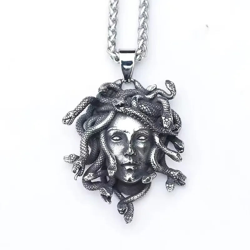 Medusa Head Snake Pendant Stainless Steel Necklace