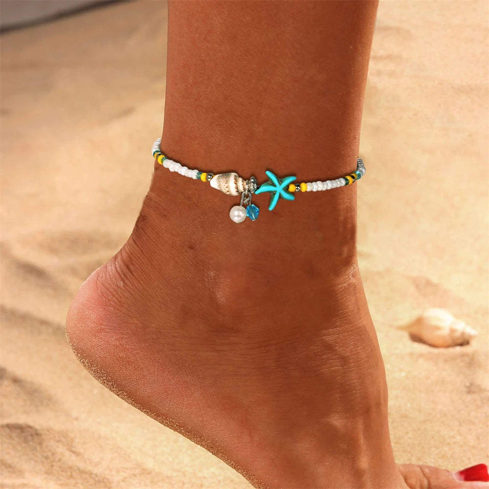 Boho Turquoise Resin Bead Summer Anklet in Zinc Alloy - Choose Your Design