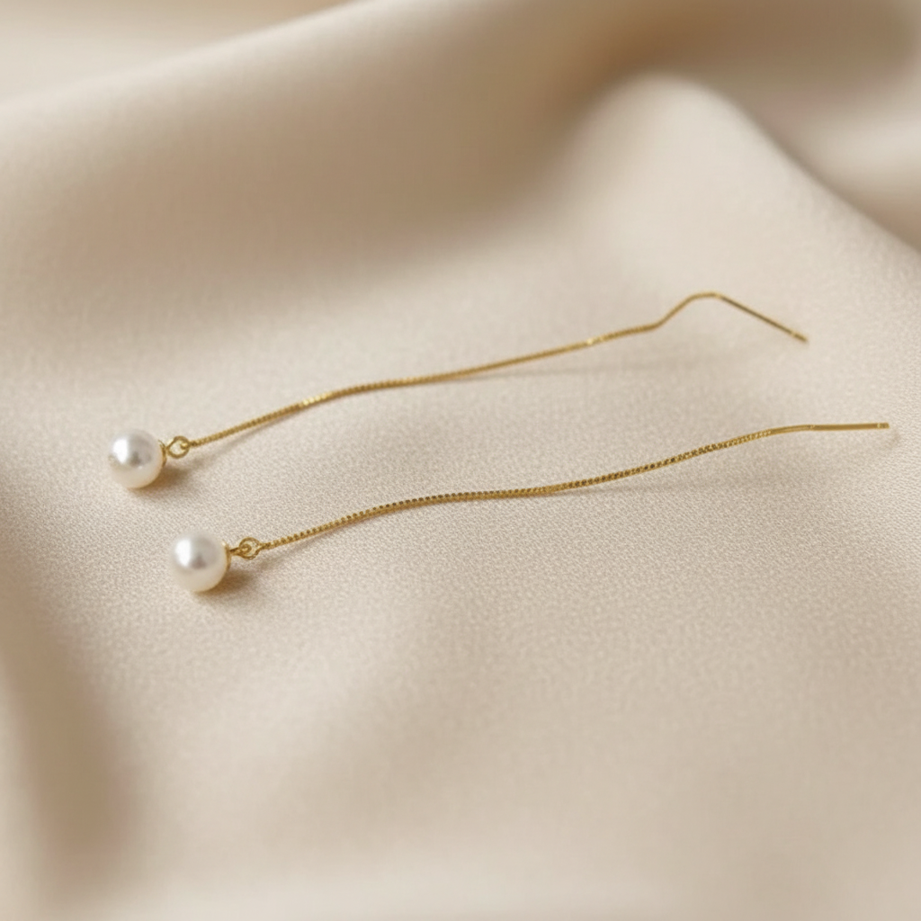 Long Hanging Thread Alloy Earrings Simulated Drop Pearl