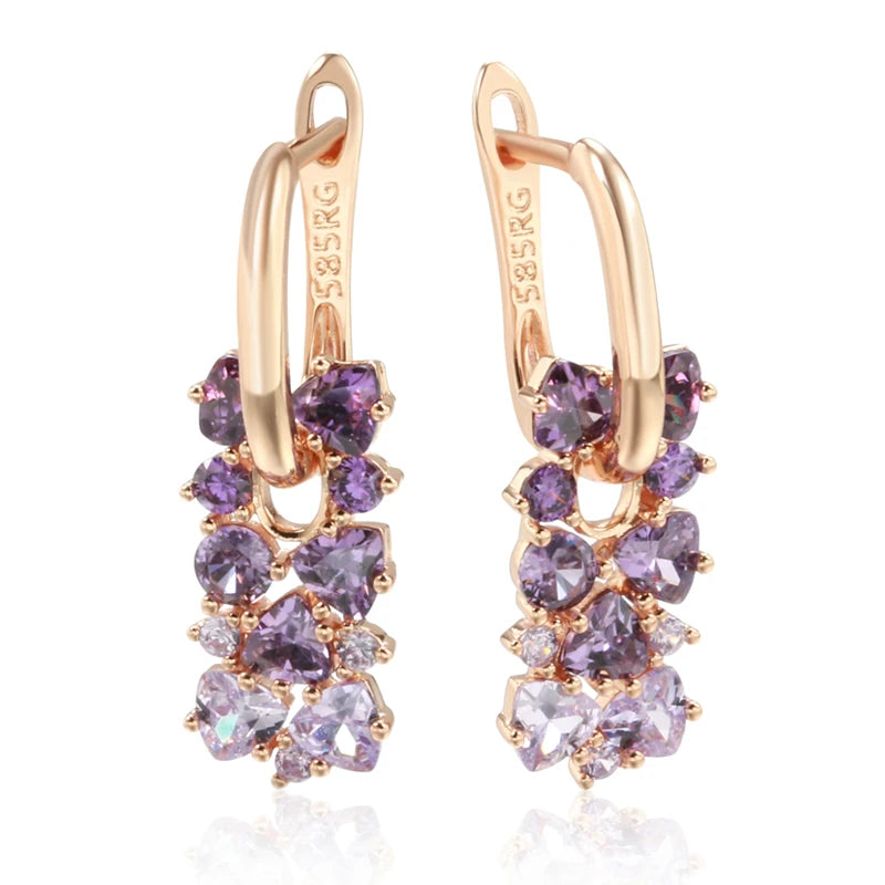14K Gold Plated Copper Violet Natural Zircon Drop Earrings