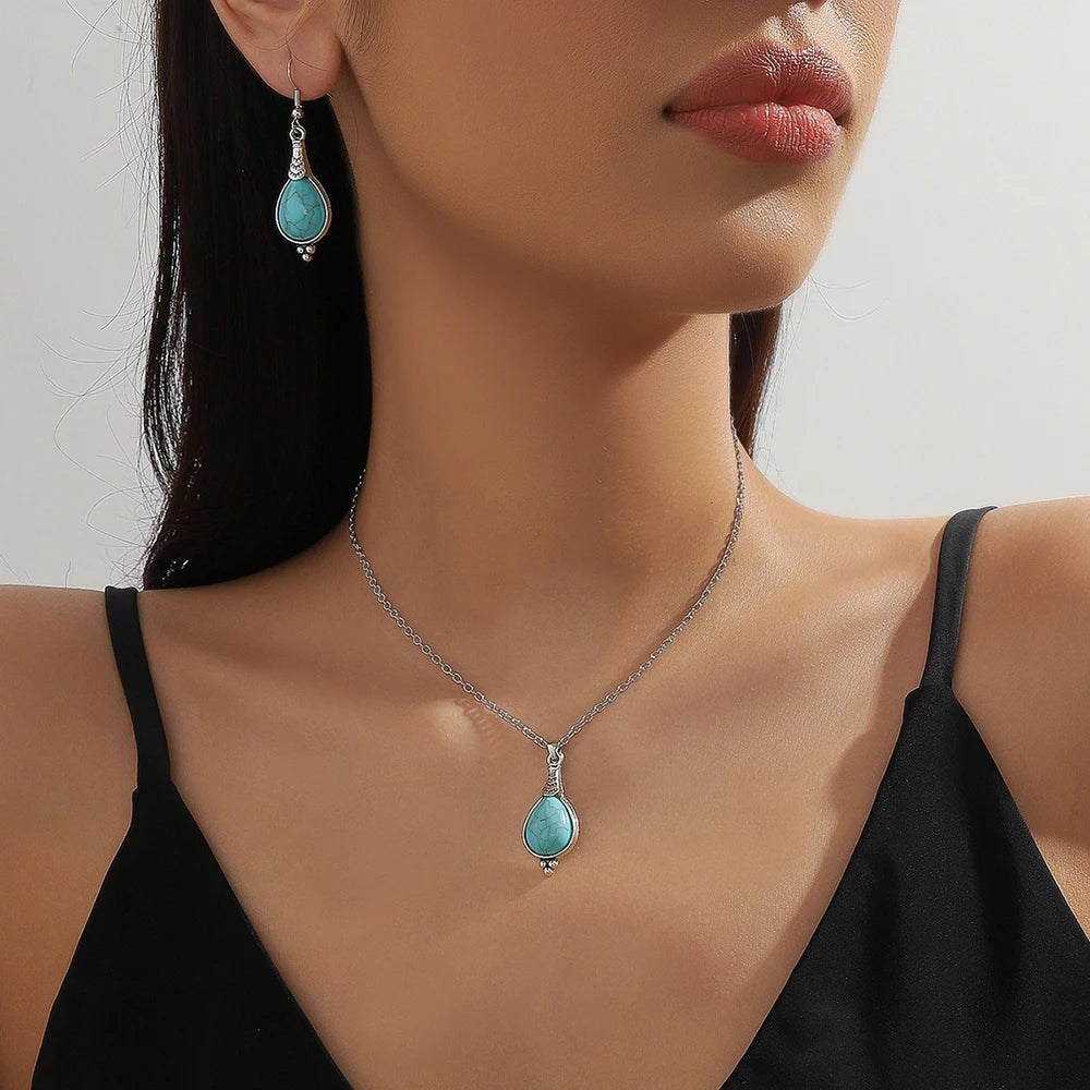 Alloy Sets of Bohemian Turquoise Earrings & Necklaces