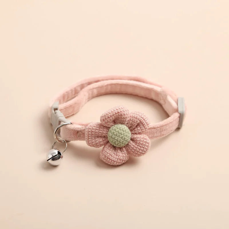 Pet Comfy Cotton Necklace with Cute Flower, Bell & Adjustable Buckle