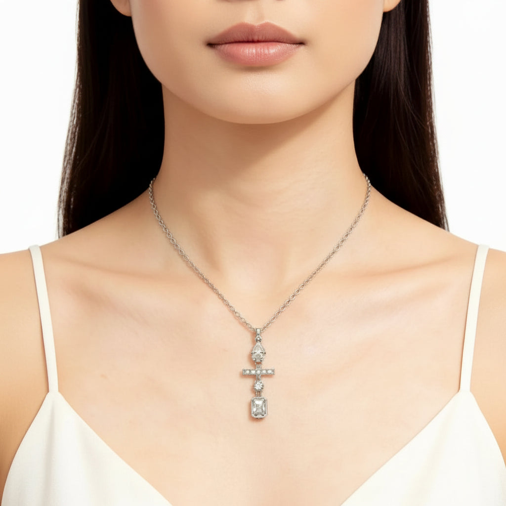 Geometric Colorful Pendant in 925 Sterling Silver with Zircon Stones