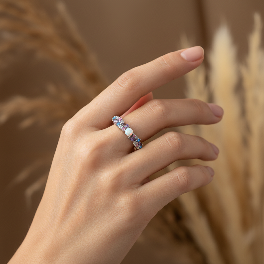 Ice Blue Purple Pink Zircon Stones Ring in 925 Sterling Silver