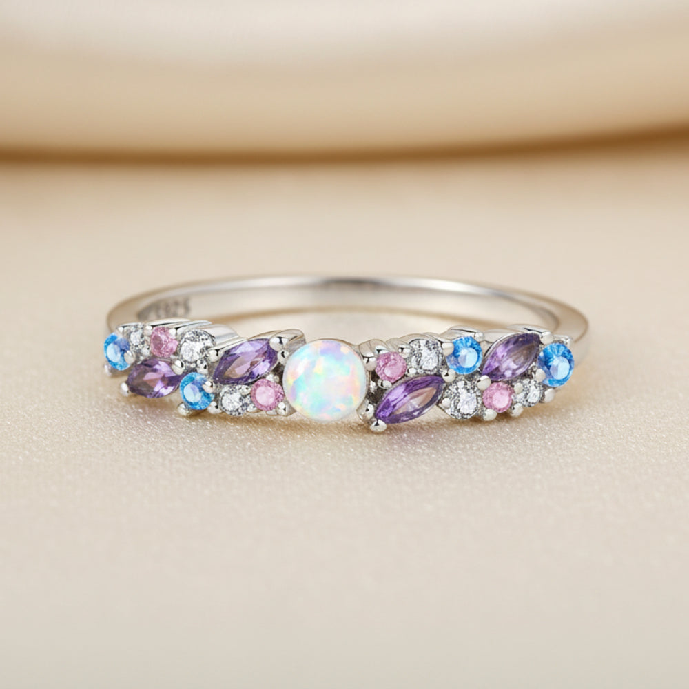 Ice Blue Purple Pink Zircon Stones Ring in 925 Sterling Silver