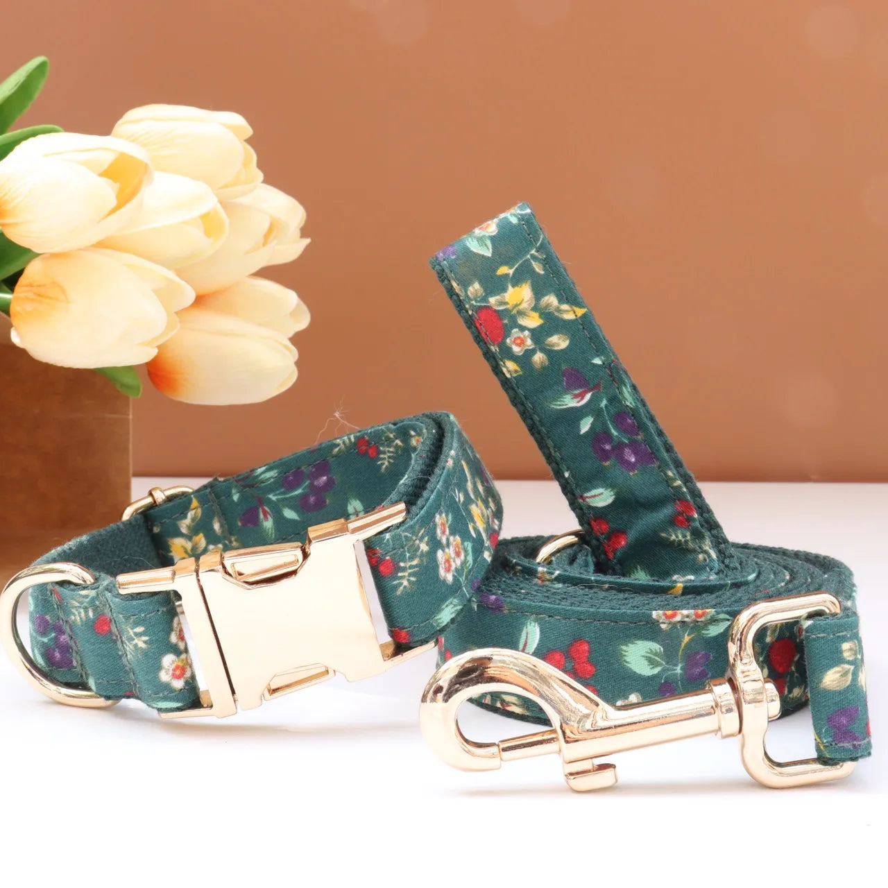 Elegant Fabric Customizable Dog Collar Set - Name Tag, Zinc Alloy Setting, Girly