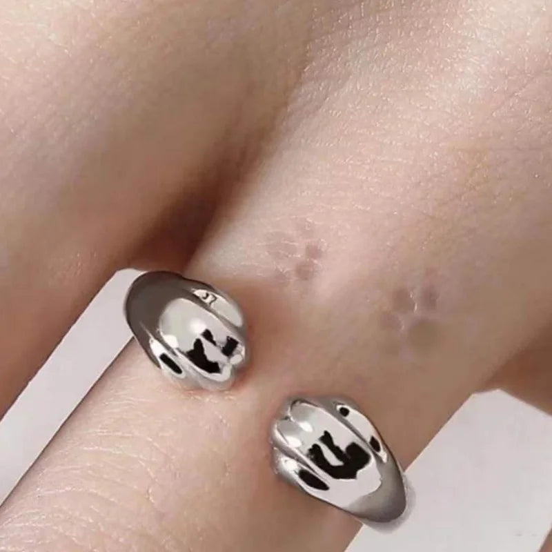 Cat Paw Hug Print Ring - Leaves Imprint, Made of Zinc Alloy, Adjustable, Very Cute