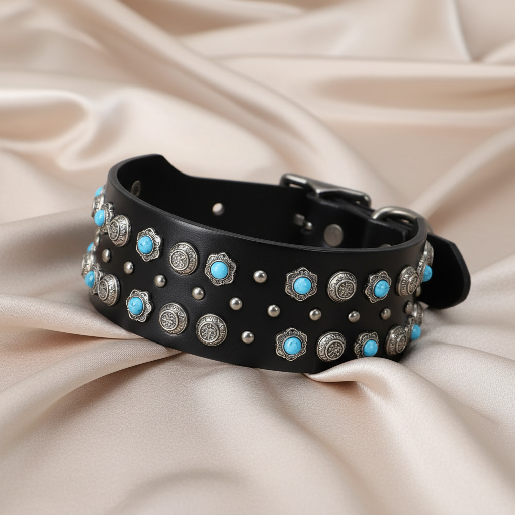 Wide Luxury Genuine Leather Dog Collar for Large Dogs - Durable Metal Cool
