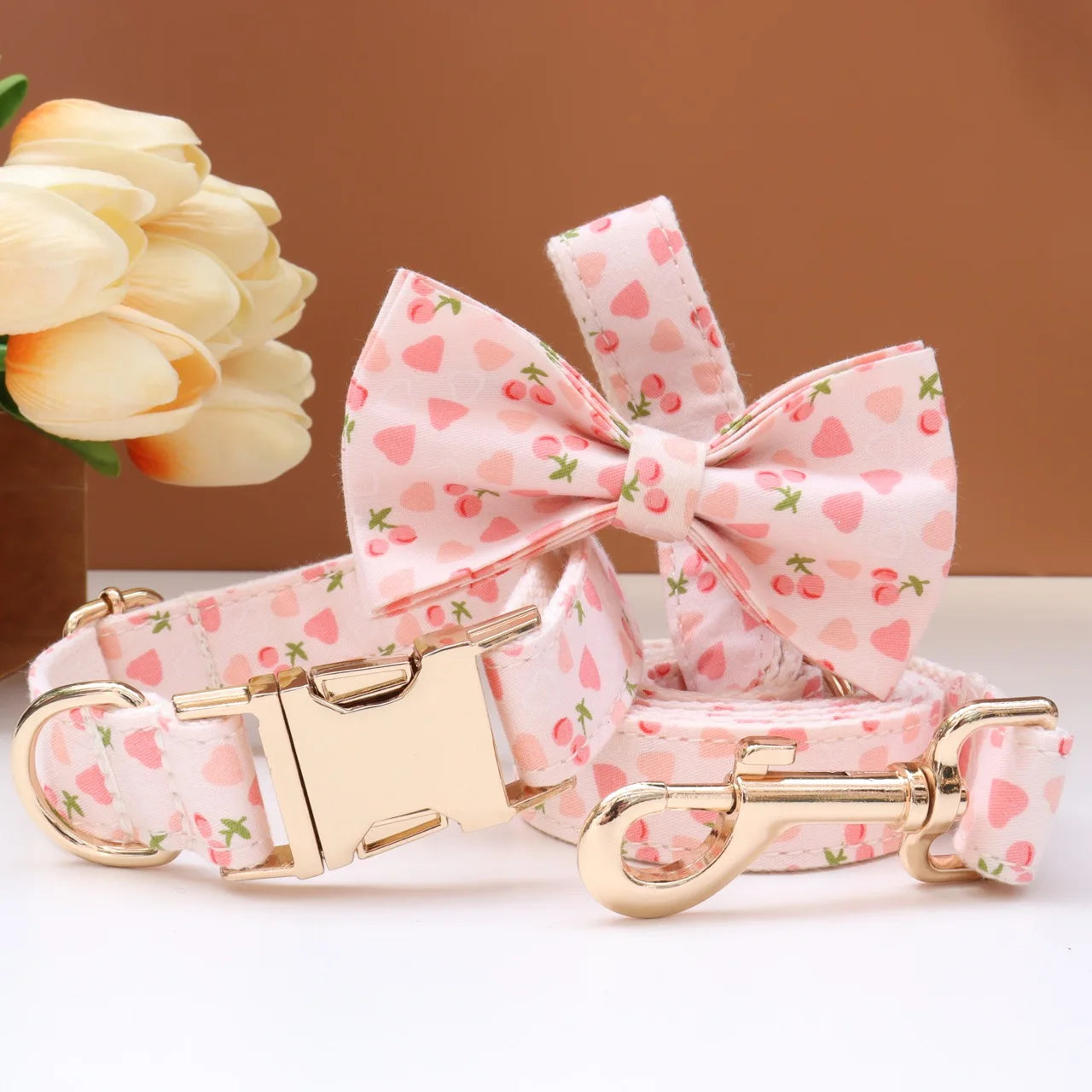 Elegant Fabric Customizable Dog Collar Set - Name Tag, Zinc Alloy Setting, Girly