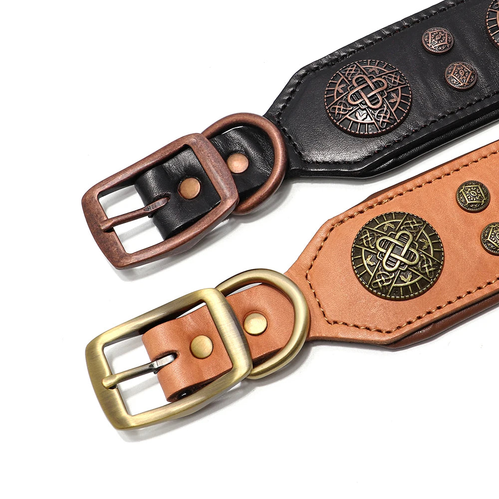 Genuine Leather Medium Size Dog Collar - Cool Spiked Studded Adjustable